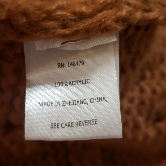 Lily by Firmiana Cognac Crocheted Oversized Open Front Cardigan Sweater … - Picture 4 of 4